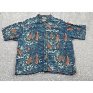 Royal Robbins Men's Sailboat Button Up Shirt Size XL Blue Short Sleeve